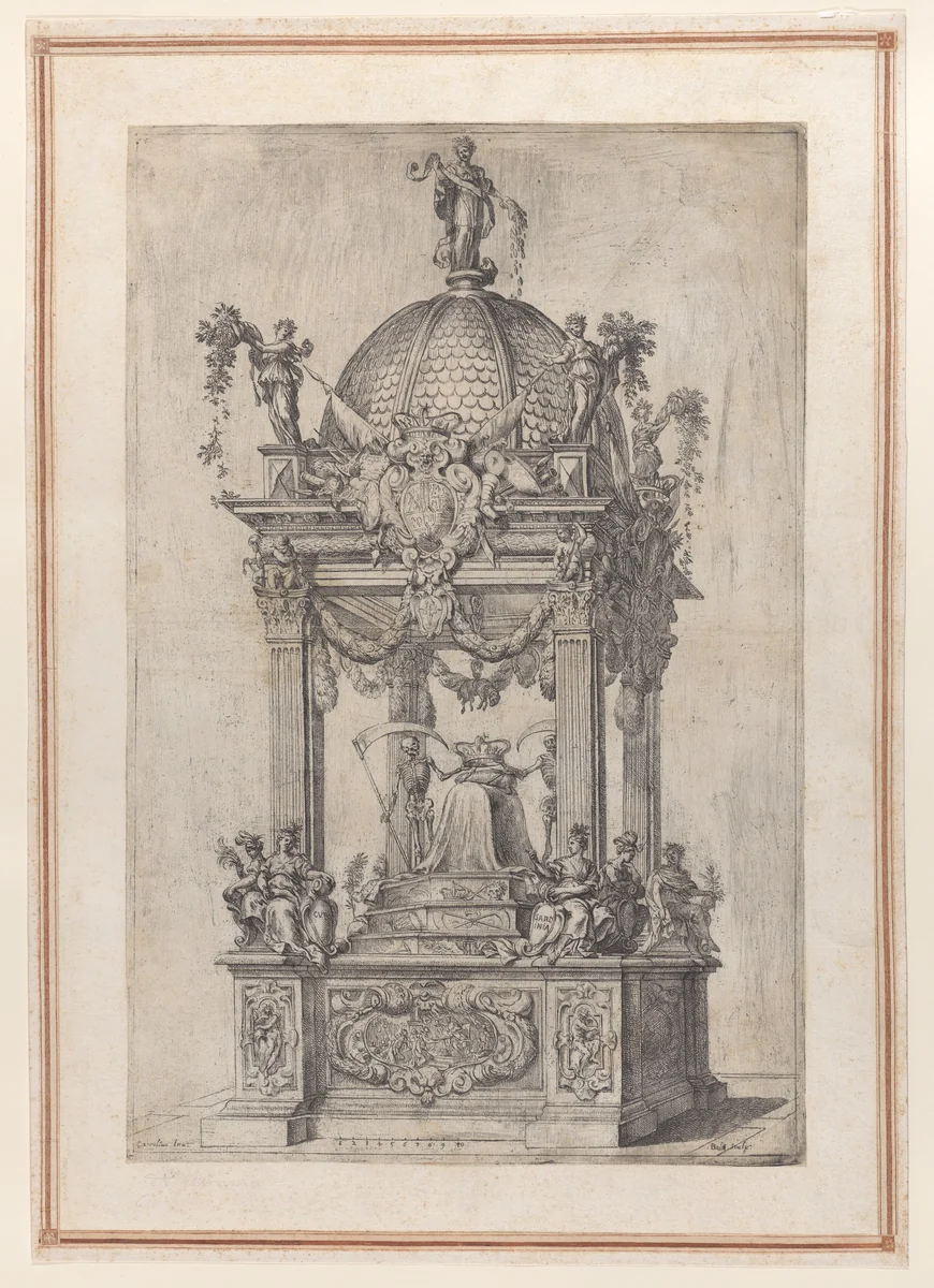 The Catafalque of Philip IV of Spain by Domenico Piola, print, 1660-1670