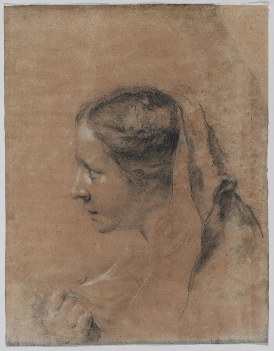 Head of a Woman in Profile with a Scarf by Giovanni Battista Piazzetta, drawing, 1720