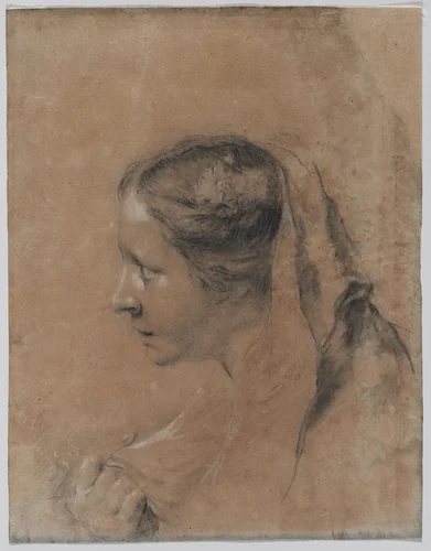 Head of a Woman in Profile with a Scarf by Giovanni Battista Piazzetta, drawing, 1720