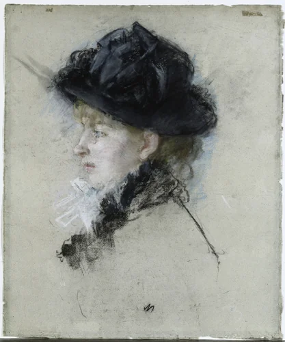 Mademoiselle Louise Riesener in a Hat by Berthe Morisot, drawing, 1877-1880