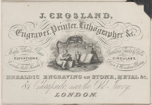 Trade Card for J. Crosland, Engraver, Printer, and Lithographer by anonymous, print, 1800-1900