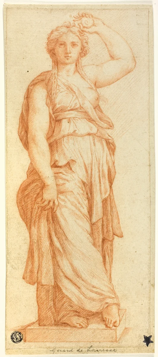 Female Caryatid by Pietro Buonaccorsi, drawing, 1700-1720