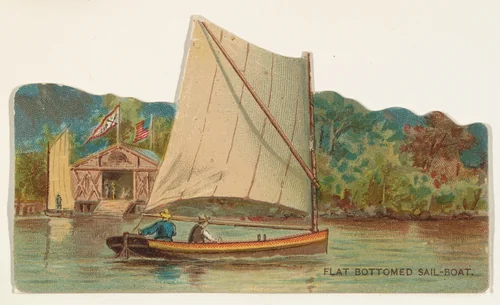 Flat Bottomed Sailboat, from the Types of Vessels series (N139) issued by Duke Sons & Co. to promote Honest Long Cut Tobacco by W. Duke, Sons & Co., print, 1889