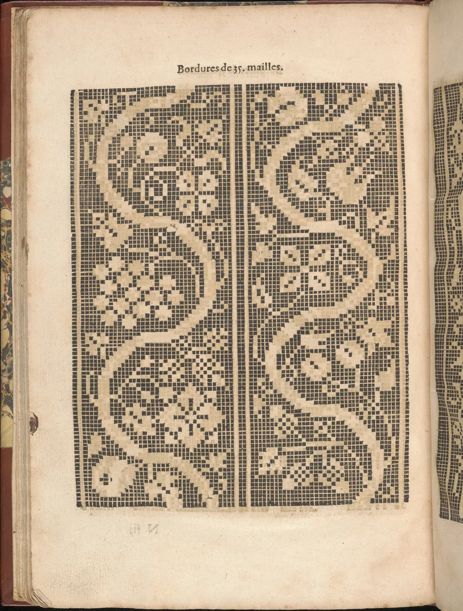 Les Secondes Oeuvres, et Subtiles Inventions De Lingerie du Seigneur Federic de Vinciolo Venitien, page 51 (verso) by Federico de Vinciolo, book, 1603