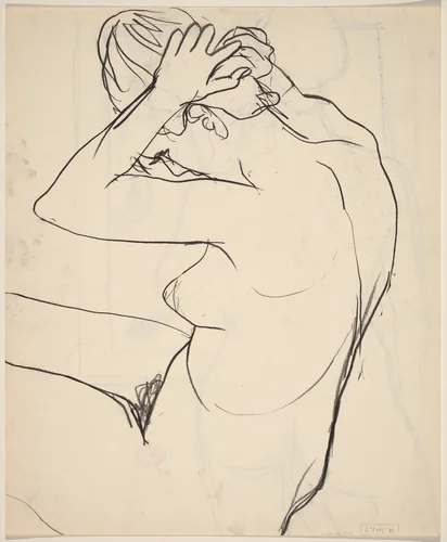 Untitled [nude fixing her hair] [verso] by Richard Diebenkorn, drawing, 1955-1967