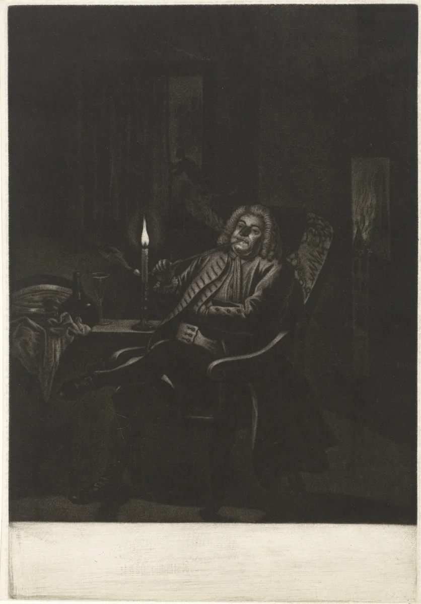 Pijprokende man by Pieter Louw, print, 1743-1800