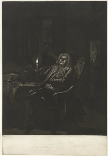 Pijprokende man by Pieter Louw, print, 1743-1800