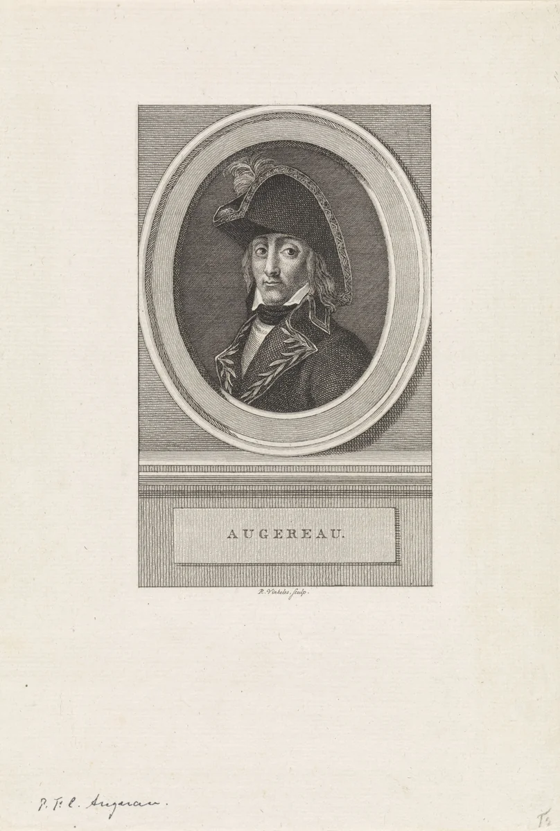 Portret van Pierre François Charles Augereau by Reinier Vinkeles, print, 1751-1816