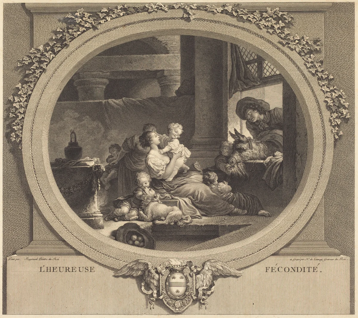 L'heureuse fécondité by Nicolas Delaunay; Jean Honoré Fragonard, print, 1777