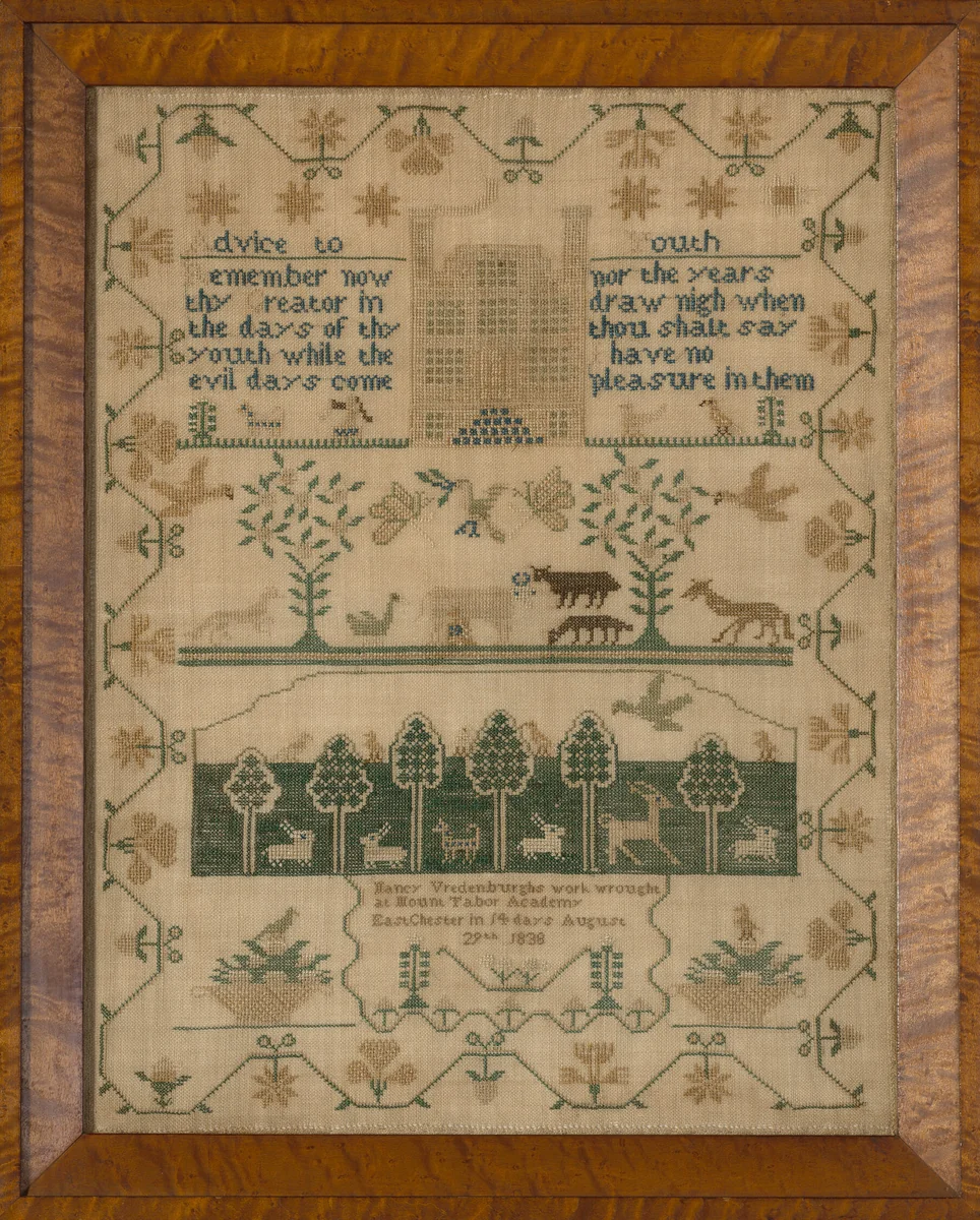 Sampler by Nancy Vredenburgh, textile, 1838