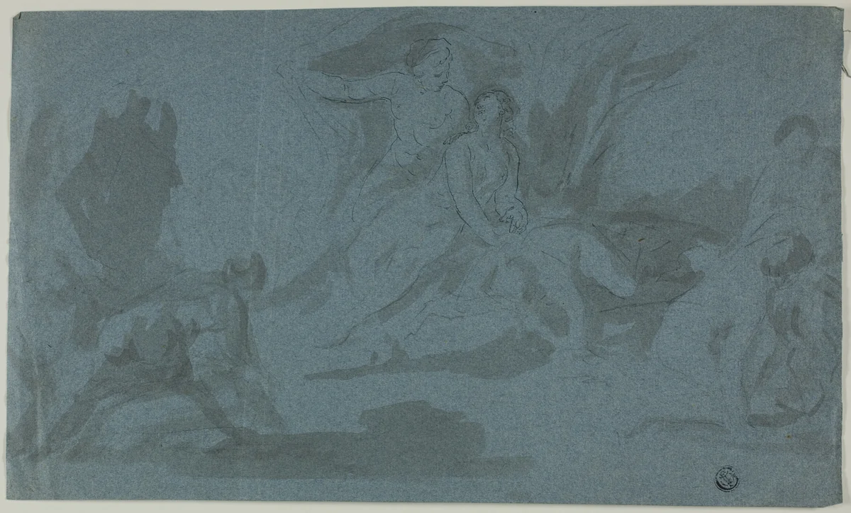 Mythological Scene with Woman Bathing by Unknown Artist, drawing, 1600-1699