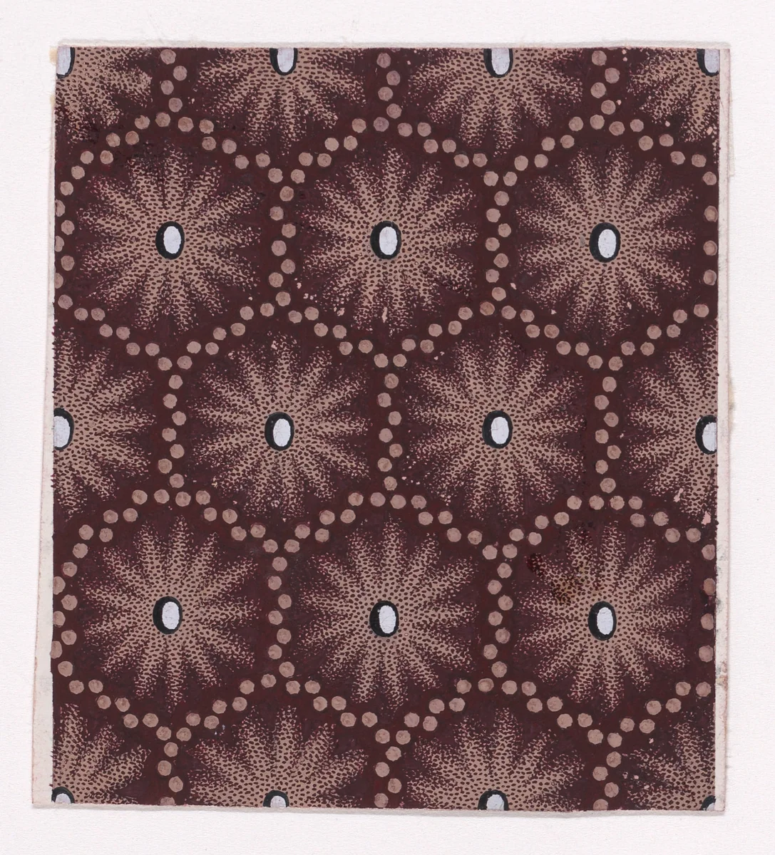 Textile Design with a Honeycomb Pattern of Garlands of Dots and Pearls over a Stippled Background by anonymous, drawing, 1840