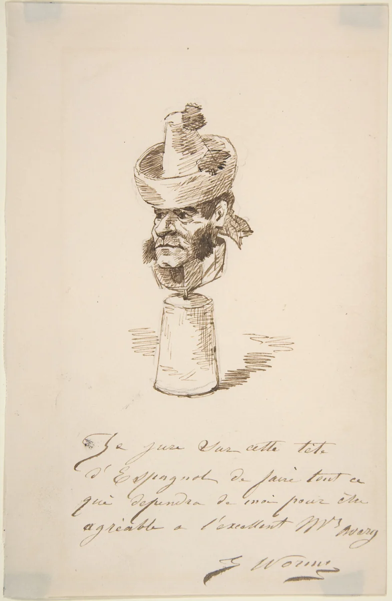 Caricatured Head of a Spaniard by Jules Worms, drawing, 1880