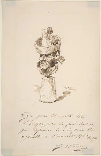 Caricatured Head of a Spaniard by Jules Worms, drawing, 1880