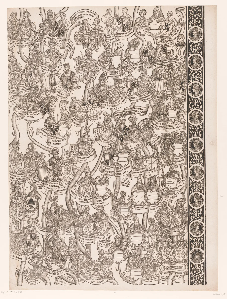 Stamboom van Frederik en Ottheinrich van Palts-Neuburg (plaat 18) by Unknown, print, 1535-1594