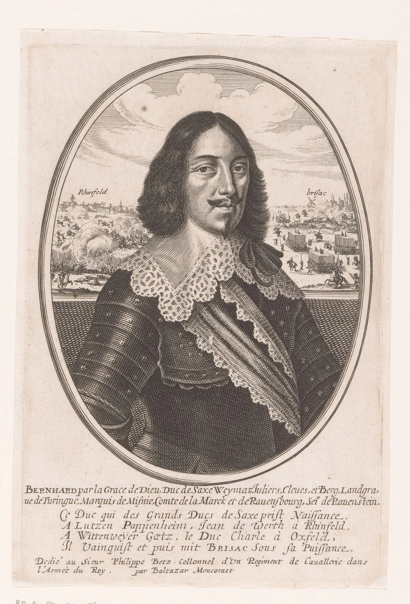 Portret van Bernard van Saksen-Weimar by anonymous, print, 1610-1668