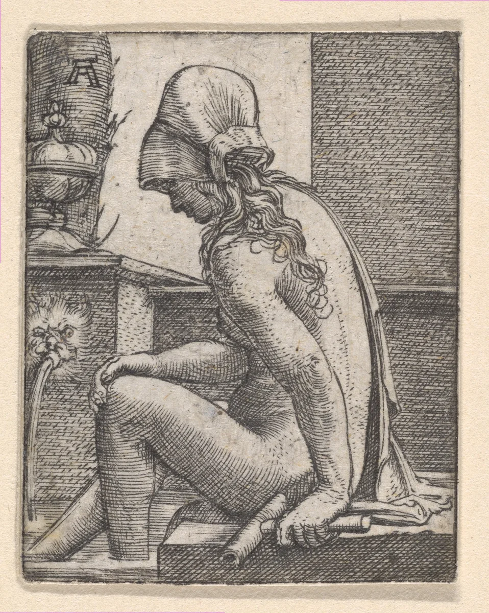 Seated Woman Bathing Her Feet by Albrecht Altdorfer, print, 1500-1538