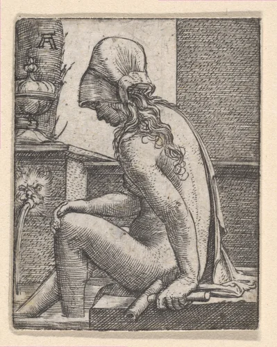 Seated Woman Bathing Her Feet by Albrecht Altdorfer, print, 1500-1538