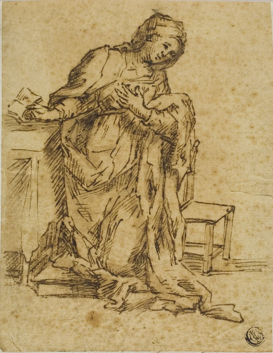 Virgin Annunciate by Lodovico Carracci, drawing, 1550-1599