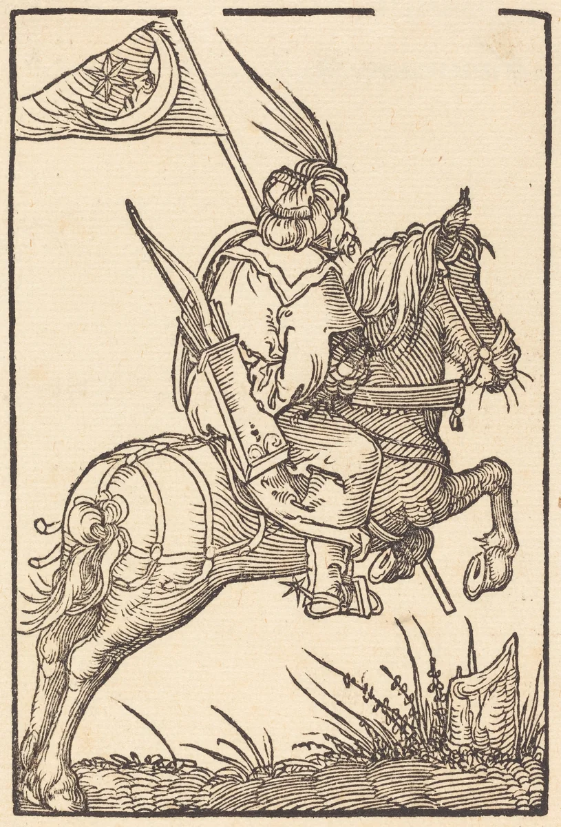 A Turkish Horseman by Hans Springinklee, print, 1442-1572