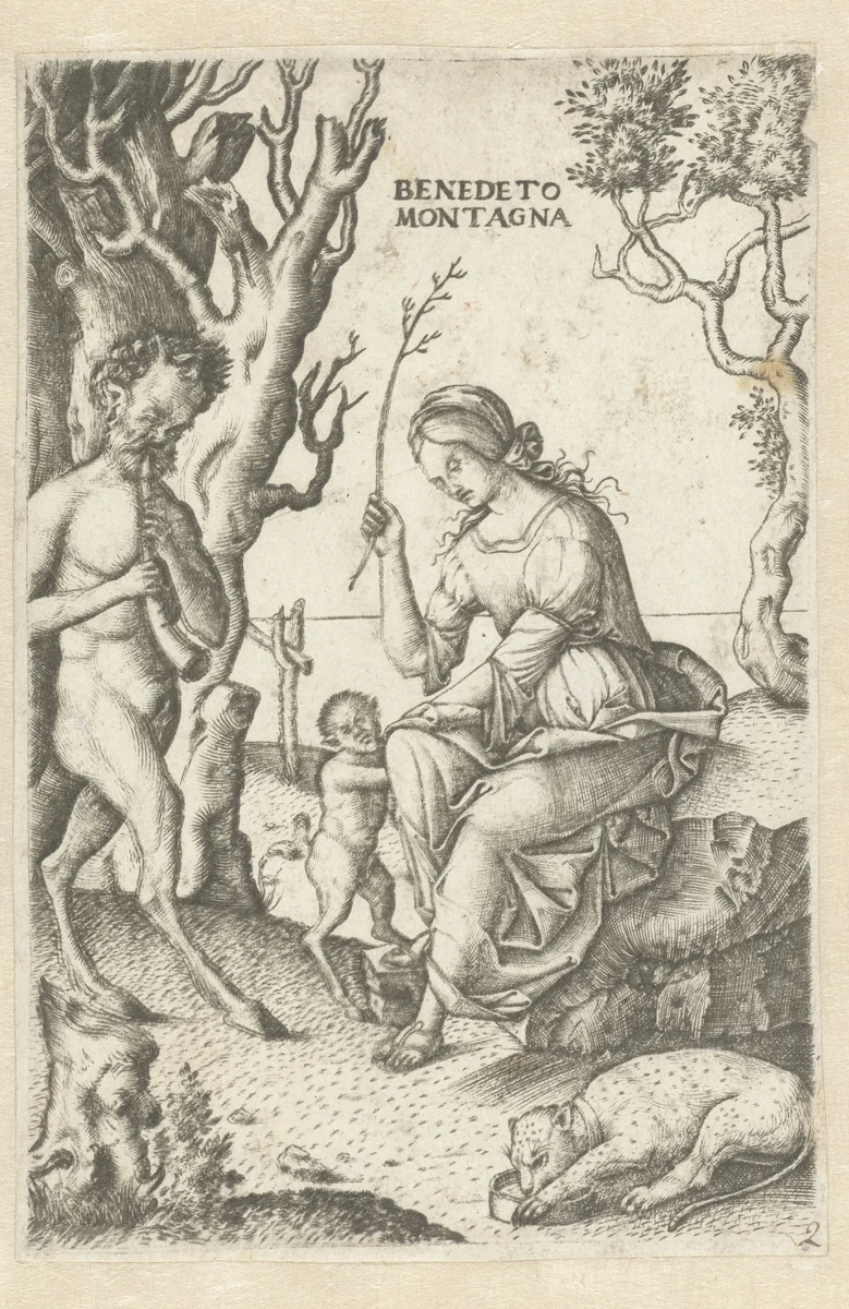 Satyr familie met man en vrouw met kind by Unknown, print, 1515-1520