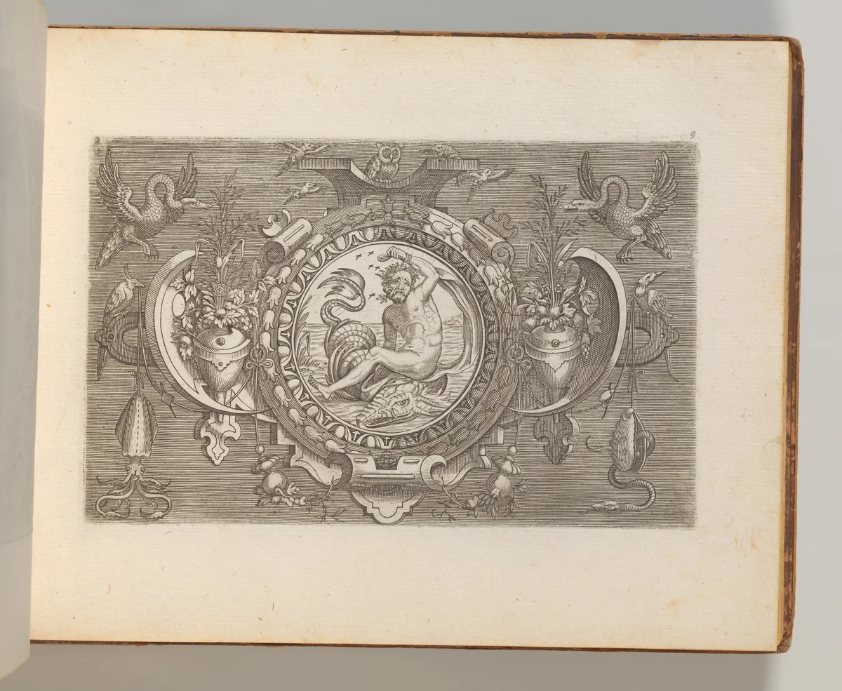 Targhe ed altri ornati di varie e capricciose invenzioni (Cartouches and other ornaments of various and capricious invention, page 9) by Jacob Floris, book, 1773