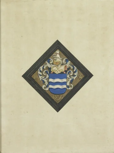 Het wapen van de familie de Witte, naar een ruitvormig rouwbord met de initialen I W aan weerskanten van het schild en het jaartal 1590 by anonymous, drawing, 1750-1799