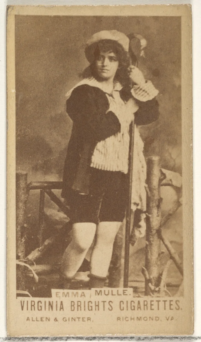 Emma Mulle, from the Actors and Actresses series (N45, Type 1) for Virginia Brights Cigarettes by Allen & Ginter, photograph, 1885-1891