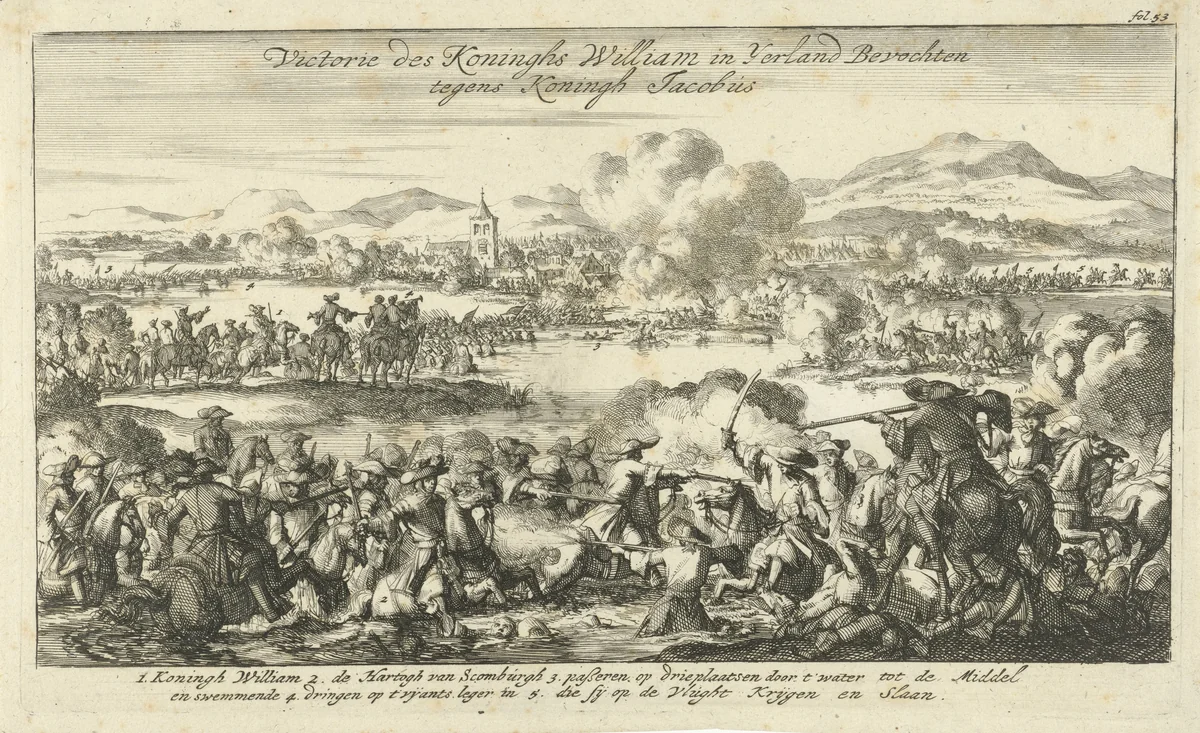 Slag aan de Boyne, 1690 by Jan Luyken, print, 1690