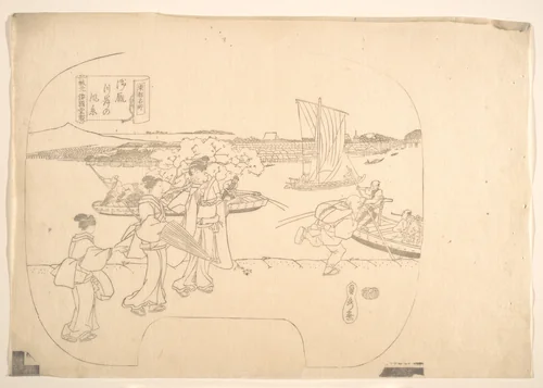 Proof Line-Block Print for Fan by Utagawa Sadahide, print, 1807-1879