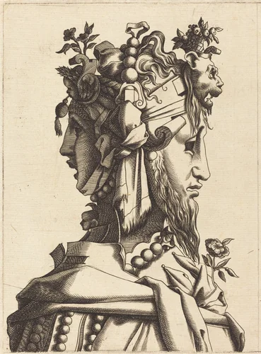 Bust of a Woman in an Extravagant Costume by René Boyvin, print, 1500-1599