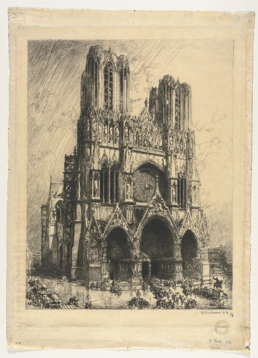 Reims Cathedral by Auguste Louis Lepère, print, 1911