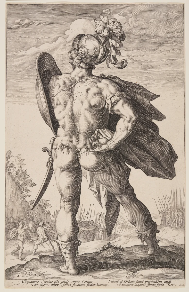 Marcus Valerius Corvus, from The Roman Heroes by Hendrick Goltzius, print, 1586