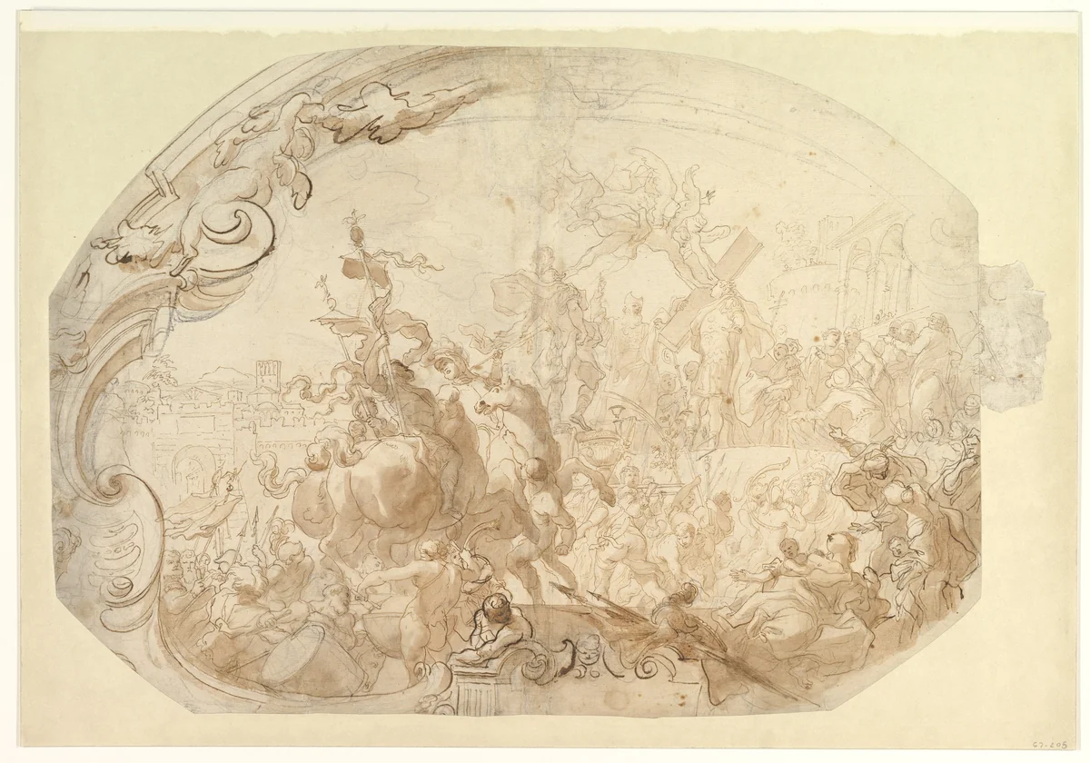 Study for Emperor Heraclius Carrying the Cross into Jerusalem by Gregorio de Ferrari, drawing, 1647-1726