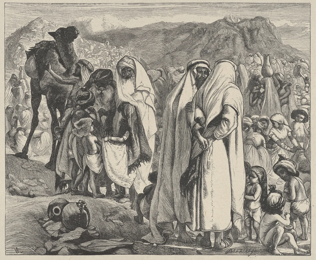 Gathering Manna, from "Dalziels' Bible Gallery" by Arthur Boyd Houghton, print, 1865-1881