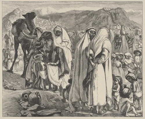 Gathering Manna, from "Dalziels' Bible Gallery" by Arthur Boyd Houghton, print, 1865-1881