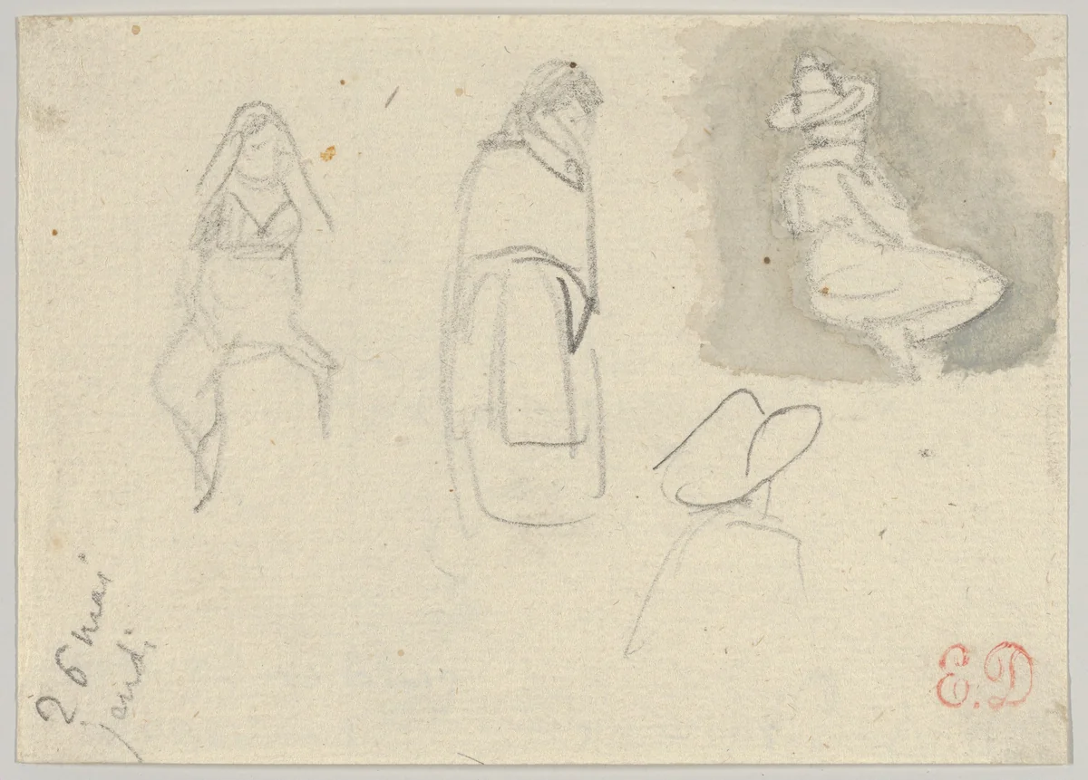Sketches of Four Figures, Spain by Eugène Delacroix, drawing, 1832