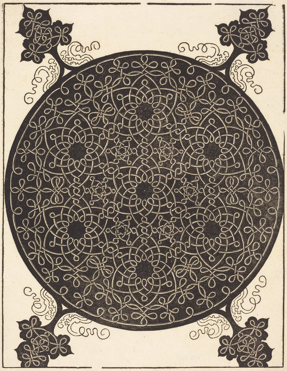 The Sixth Knot (combining seven small systems of knots with black centers) by Albrecht Dürer, print, 1506-1507