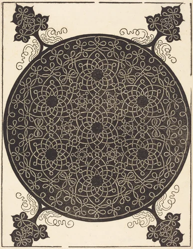 The Sixth Knot (combining seven small systems of knots with black centers) by Albrecht Dürer, print, 1506-1507
