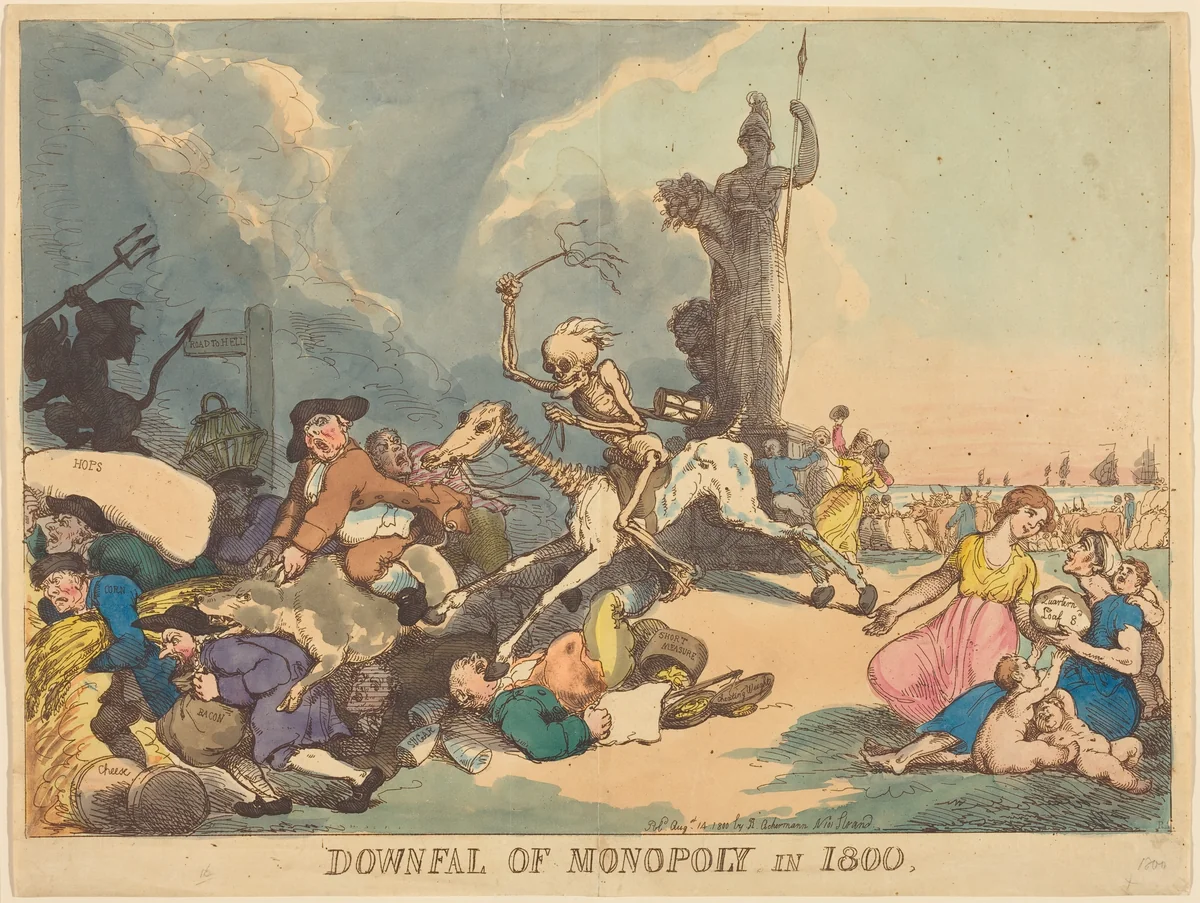 Downfall of Monopoly in 1800 by Thomas Rowlandson, print, 1800