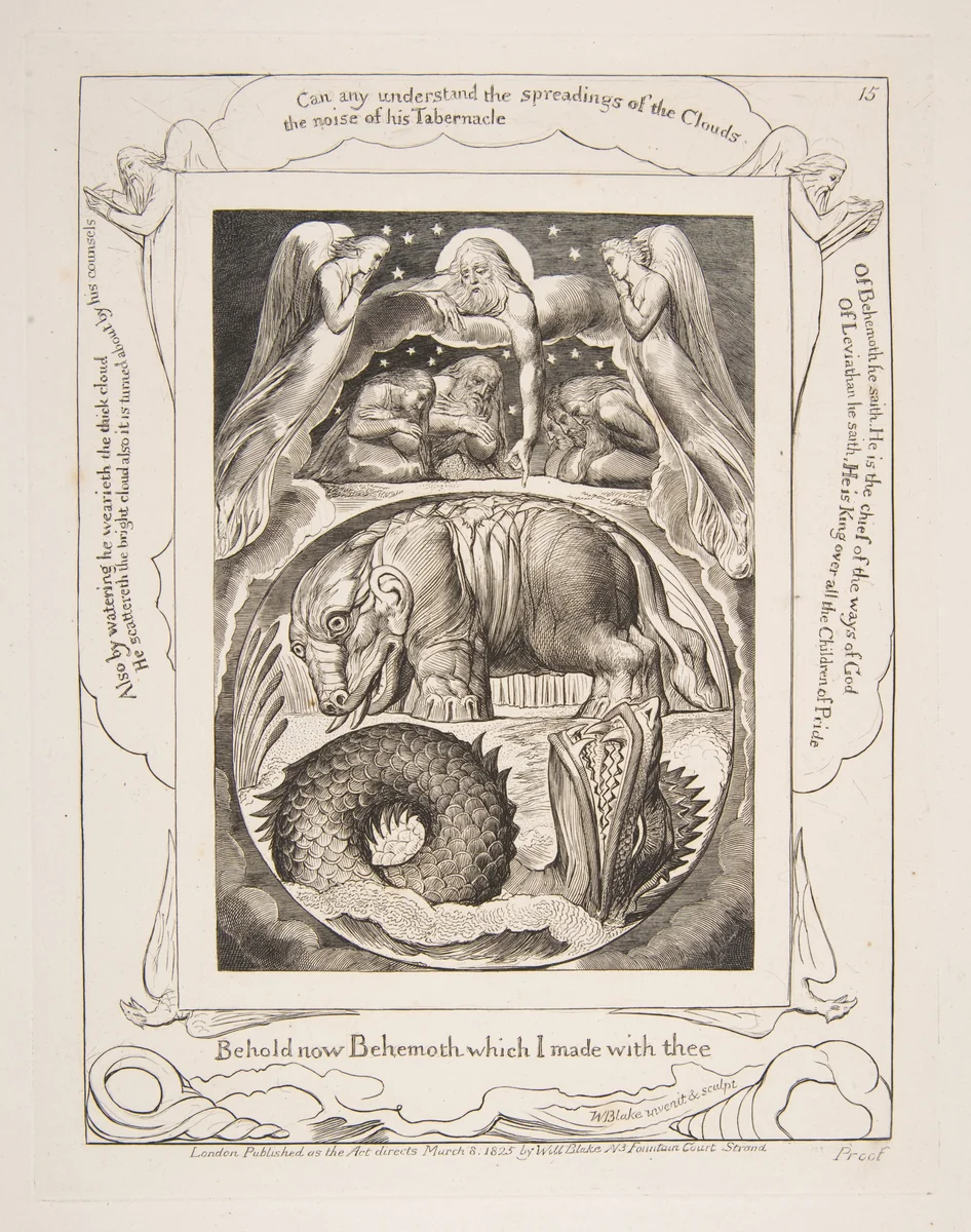 Behemoth and Leviathan by William Blake, print, 1825-1826