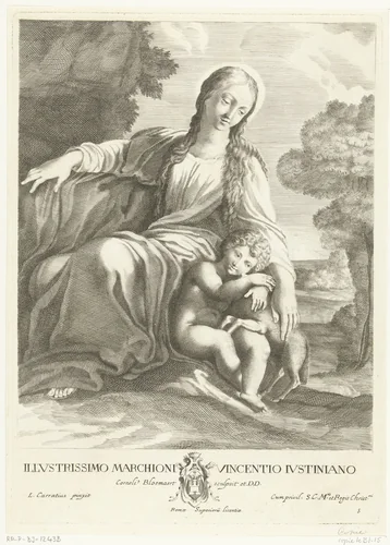 Zittende Madonna en lam by anonymous, print, 1636-1637