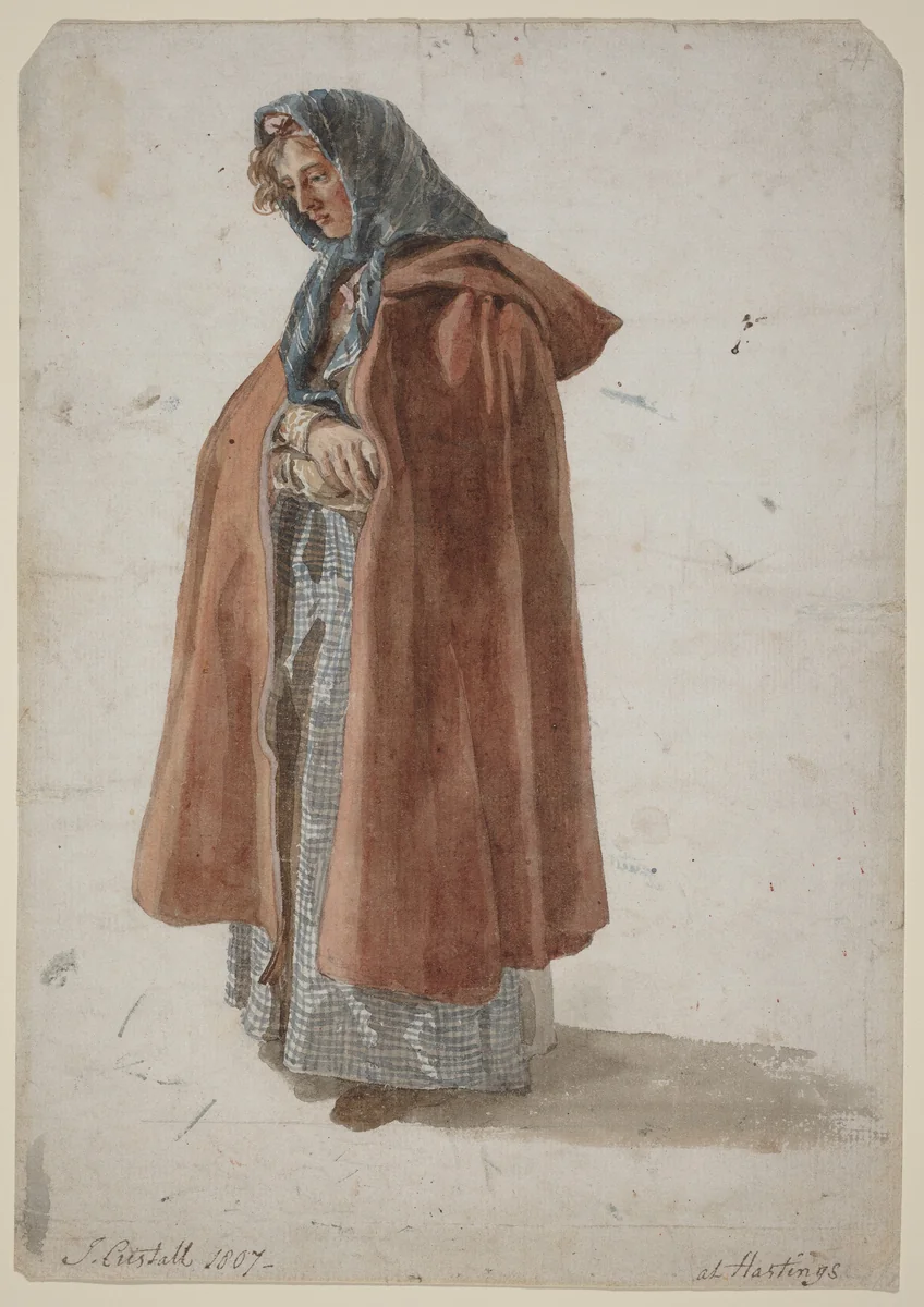 Young Woman in a Kerchief and Cloak at Hastings by Joshua Cristall, drawing, 1807