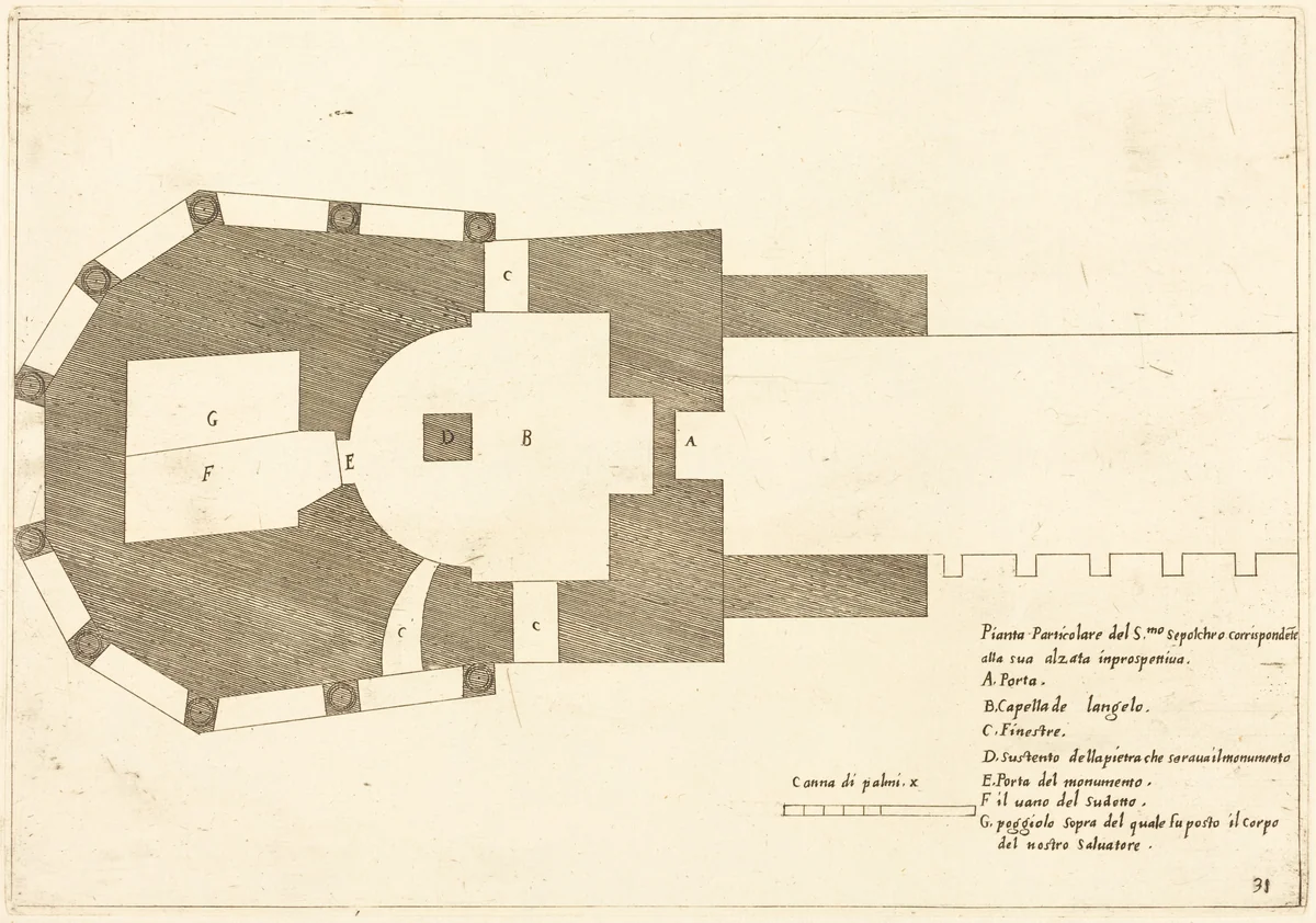 Plan of the Church of the Holy Sepulchre by Jacques Callot, print, 1619