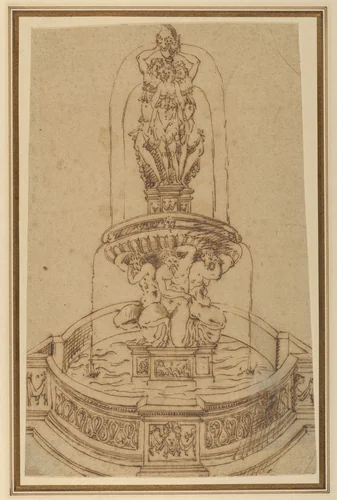 Design for a Fountain with the Three Graces by Jacques Androuet du Cerceau, drawing, 1565-1575