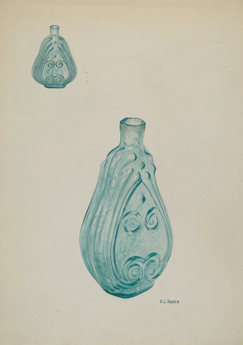 Deep Aquamarine Bottle by V.L. Vance, index of american design, 1941