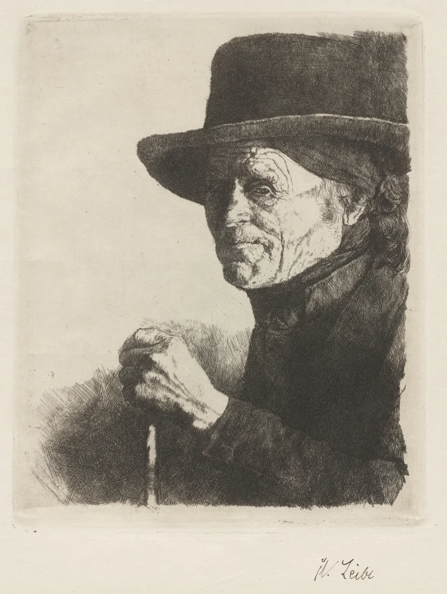 Old Farmer with a Hat by Wilhelm Leibl, print, 1870-1880