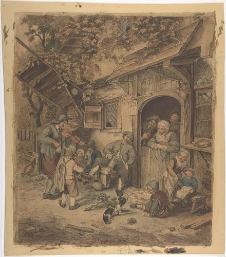 Strolling Violinist at an Ale House Door by Adriaen van Ostade, drawing, 1625-1685