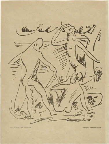 Bathers (Badende) (plate, preceding p. 329) from the periodical Das Kunstblatt, vol. 2, no. 11 (Nov 1918) by Max Pechstein, print, 1918