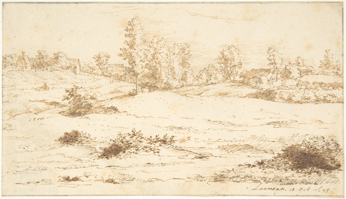 Landscape with the Village of Lincent by Constantijn Huygens, drawing, 1675